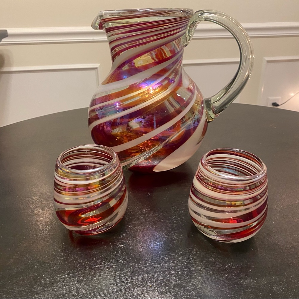 GlobeIn Handmade Glass Blown Pitcher and glasses
